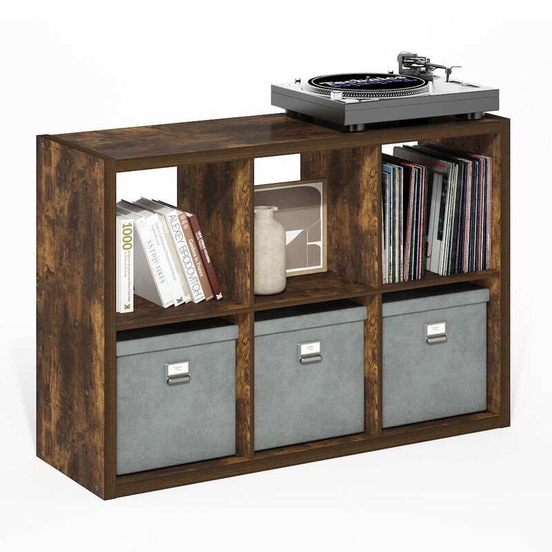 Cubicle Open Back Decorative Cube Storage Organizer, 6-Cube, Amber Pine