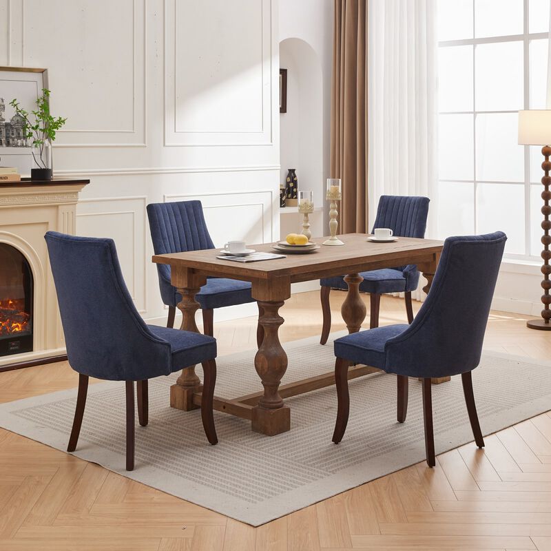 Whisen 2-Piece 25inch Dining Chairs, Rayon Linen Upholstered Channel Tufted with Curved Solid Wood Legs for Kitchen Dining Room image number 3