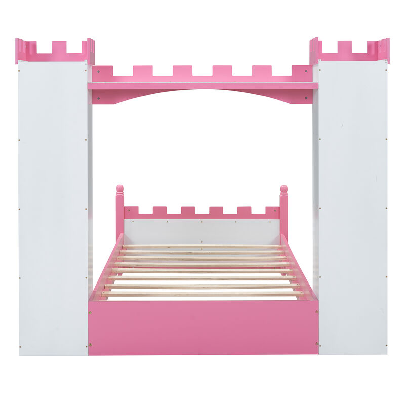 Merax Castle Wooden Bed with Storage Shelf