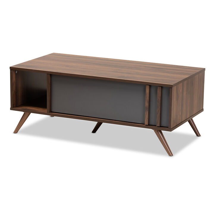 Baxton Studio Naoki Modern Two Tone Grey And Walnut Finished Wood 1 Drawer Coffee Table