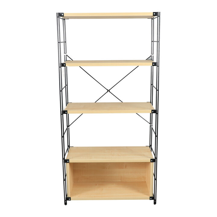 LeisureMod Etagere 4-Shelf Industrial Bookcase with Black Steel Frame and Melamine Shelves, Open Storage for Living Rooms, Offices, and Lounges