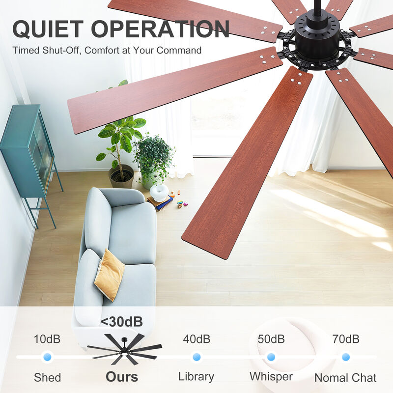 Breezary 72" Ceiling Fan with Light and Remote Control, 8 Blade, 6 Speed image number 4