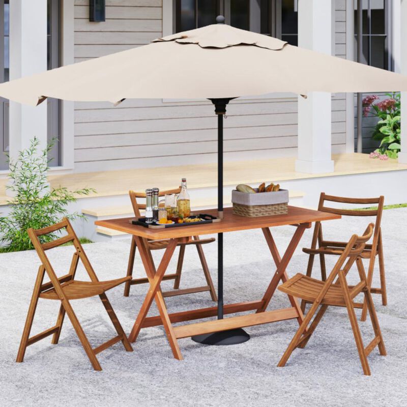 Hivvago 54.5 Inch x 27.5 Inch  Patio Dining Table with Teak Painting and Umbrella Hole