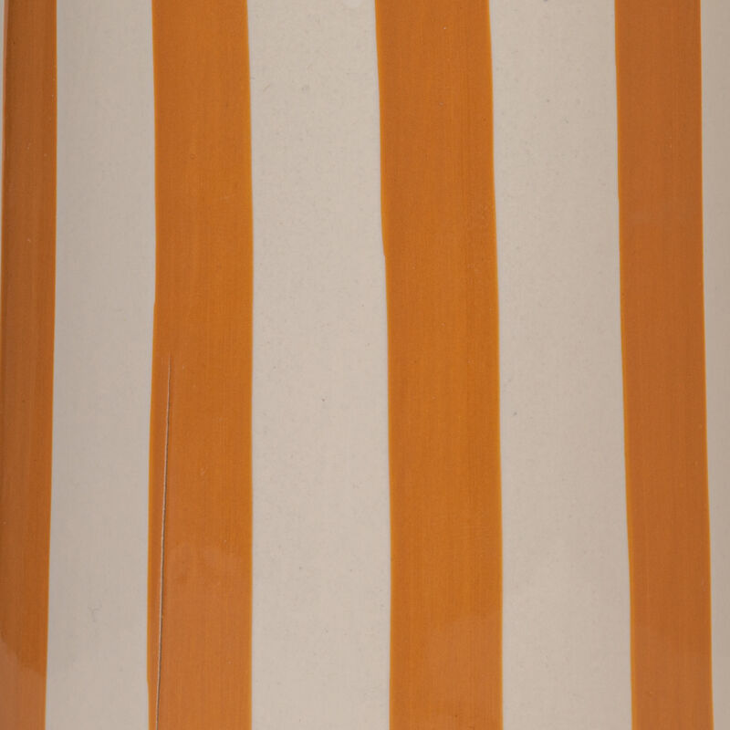 Glazed Stoneware Cylinder Lamp with Brown Stripes and Linen Shade image number 6