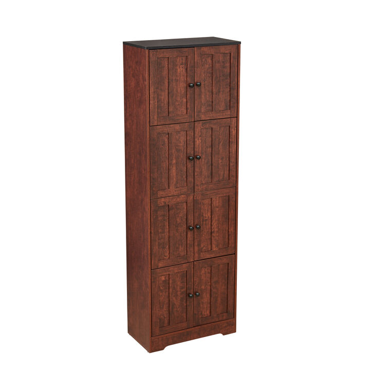 Tall Storage Cabinet with 4 Doors and 4 Shelves, Wall Storage Cabinet for Living Room, Kitchen, Office, Bedroom, Bathroom, Walnut