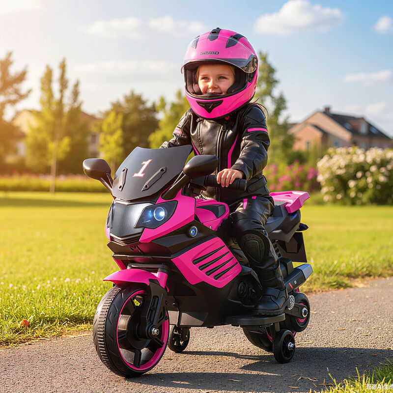 Electric Kids Motorcycle 6V with Headlights Music and Detachable Training Wheels for Yard image number 3