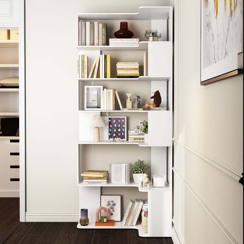 FUFU&GAGA White Mdf 6-Shelf Ladder Bookcase (35.4-in W x 81.9-in H x 23.6-in D),White image number 2