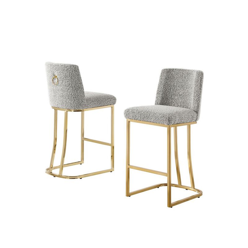 Best Quality Furniture Rich Gray With Gold Base Barstools, Set Of 2