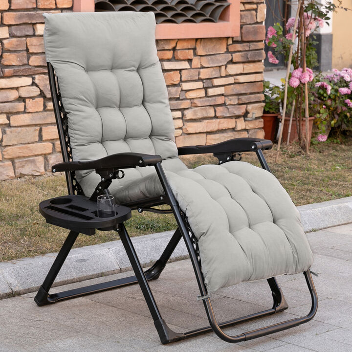Hivvago Outdoor Folding Recliner with Padded Seat and Cup Holder