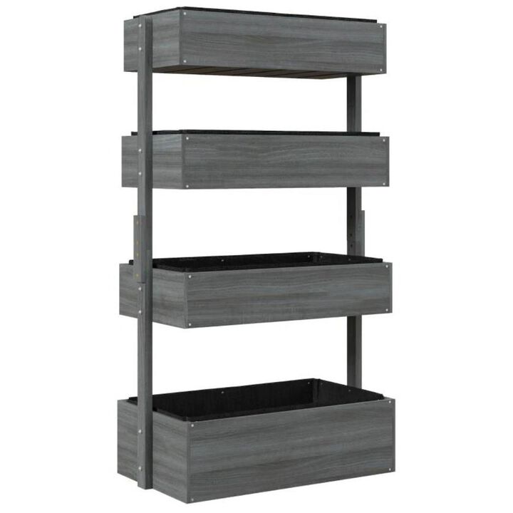 Hivvago 4 Tier Vertical Wooden Planter Box Raised Bed Grey