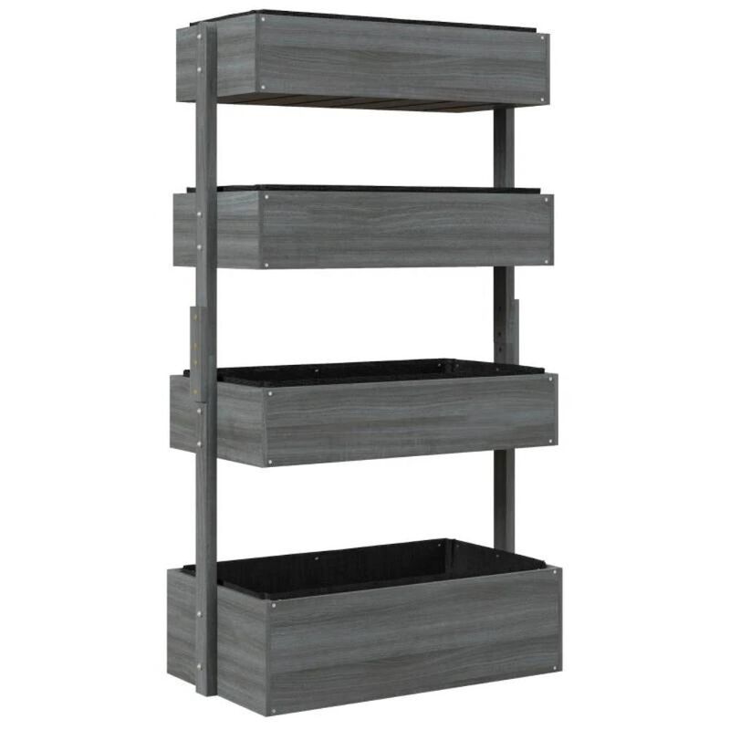 Hivvago 4 Tier Vertical Wooden Planter Box Raised Bed Grey