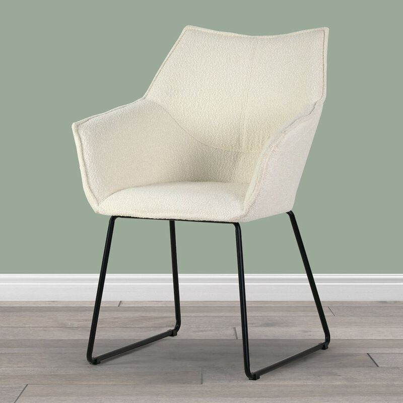 Glamour Home Set of 2 Amna Cream Boucle Arm Chair with Black Metal Legs