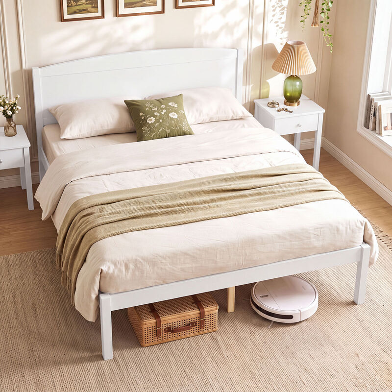 Contemporary Wood Bed Frame with Curved Headboard for Bedroom Decor image number 3