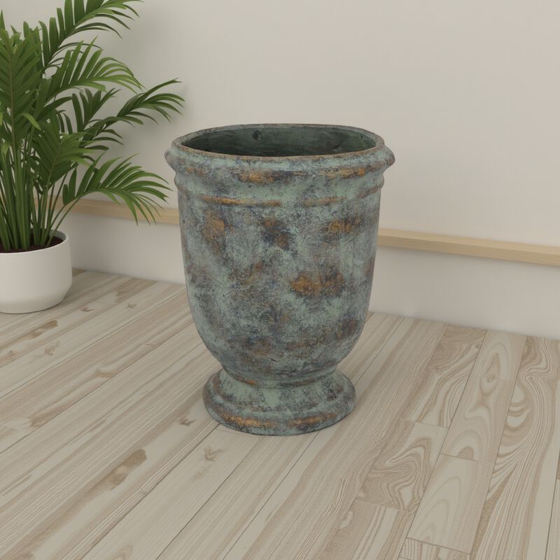 Kasa Accent Planter, Green Terracotta, Subtle Mottled Texture, 16 Inch - Benzara
