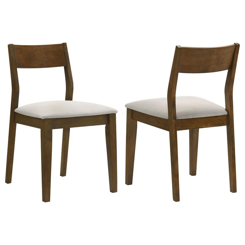 Montena Dining Chair Set of 2, White Fabric Seat, Dark Brown Wood - Benzara