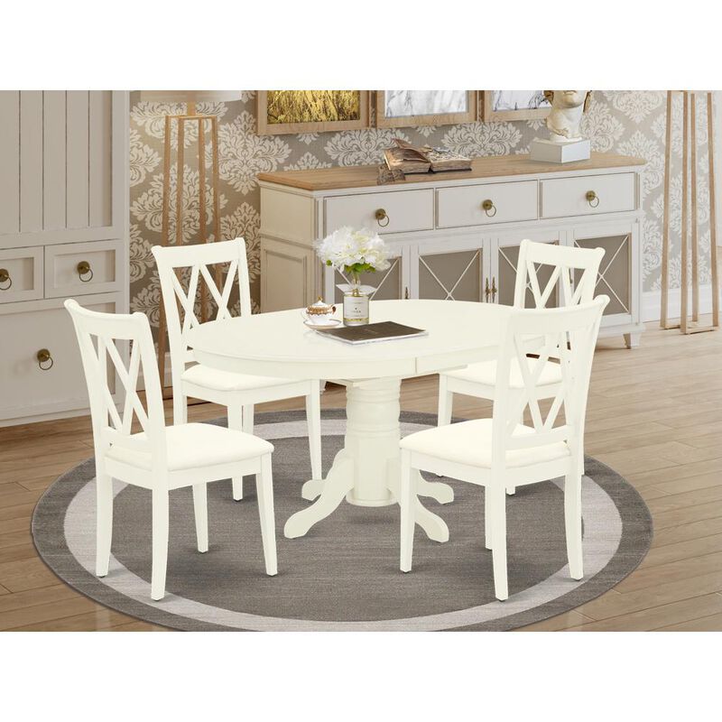 East West Furniture Dining Room Set Linen White, AVCL5-LWH-C