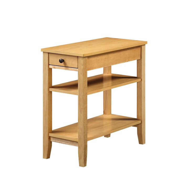 Convenience Concepts American Heritage 1 Drawer Chairside End Table with Shelves, 23.5"L x 11.25"W x 24"H, Natural