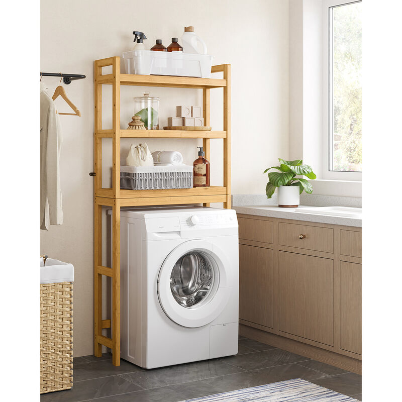 3-Tier Bamboo Bathroom Organizer with Adjustable Shelves – Over-The-Toilet Storage