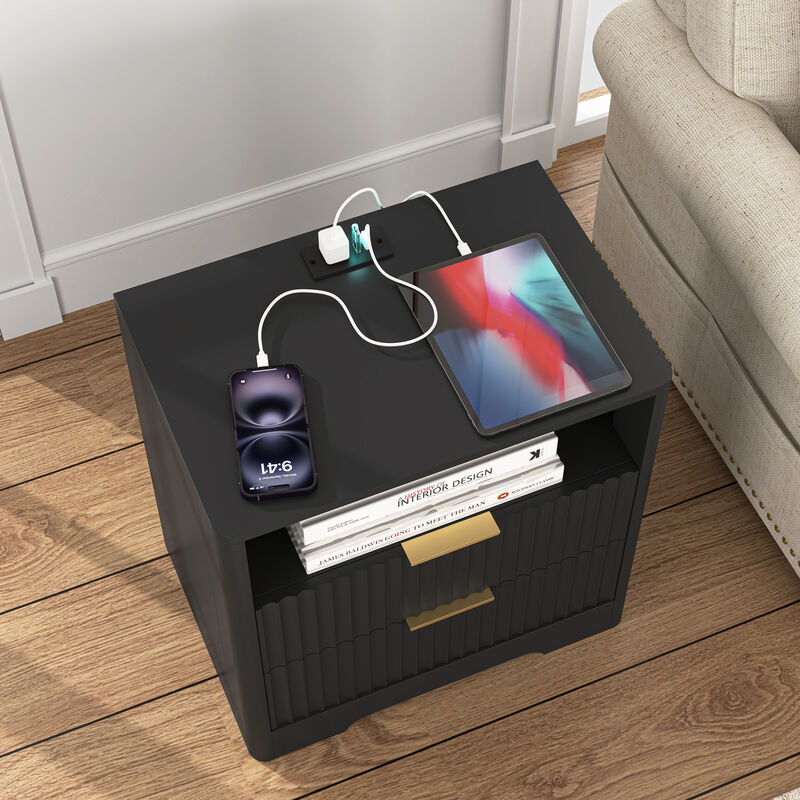 Smart Nightstand with Charging Station Voice Night Light Storage Cabinet image number 3