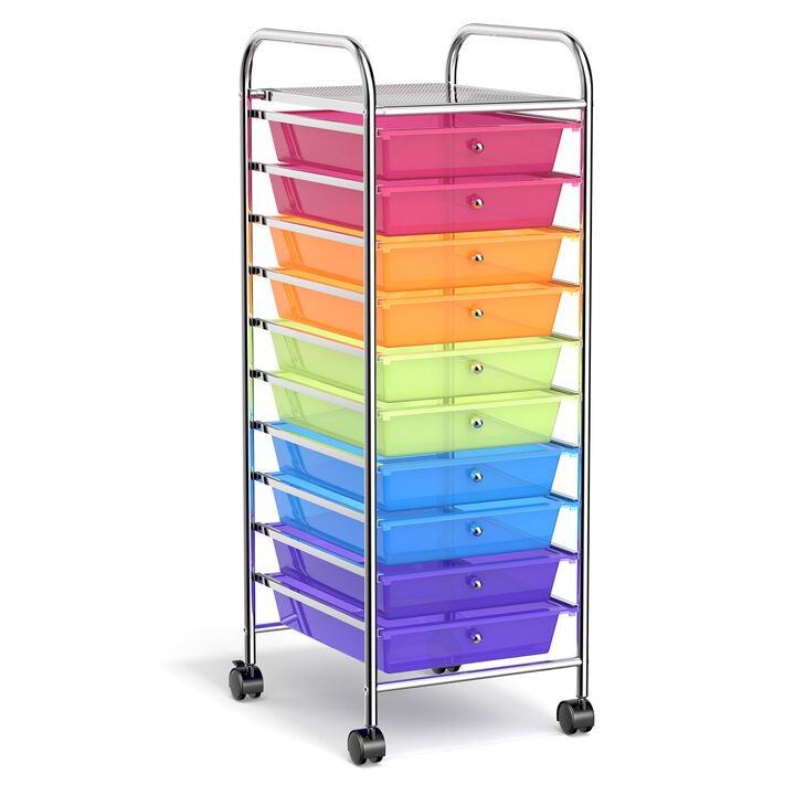 Rolling Storage Cart with 10 Drawers and 4 Universal Casters for Home Office