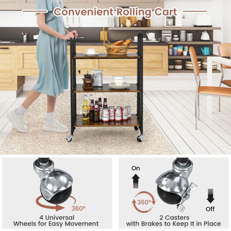 Hivvago Foldable Rolling Cart with Storage Shelves for Kitchen