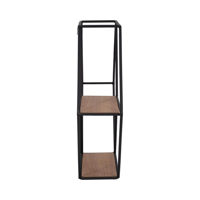 Metal/wood 20" Hexagon Mirrored Wall Shelf