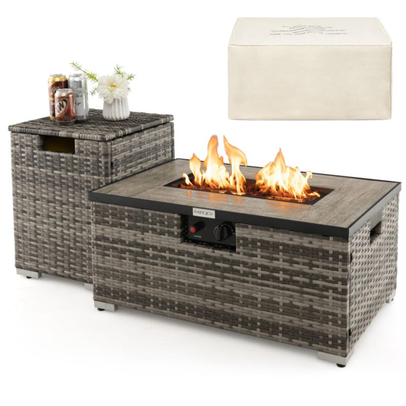 Hivvago Propane Rattan Fire Pit Table Set with Side Table Tank and Cover
