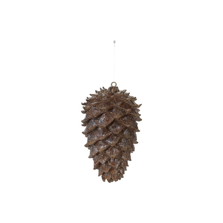 Artisan Resin Pinecone Figurine with Glitter Finish, Brown