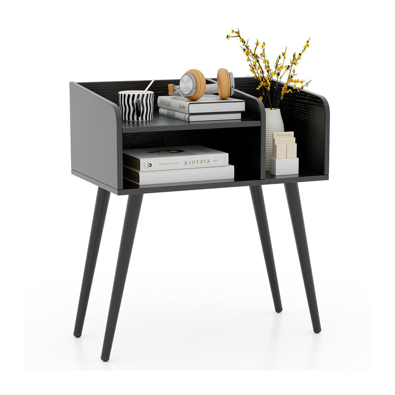 Mid Century Modern Nightstand  with Open Shelves