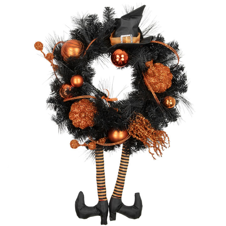 Orange and Black Witch and Pumpkins Halloween Wreath  24-Inch  Unlit