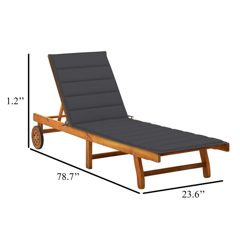 Kaye Outdoor Sun Chaise Lounger, 79 Inch Acacia Wood, Gray Cushion