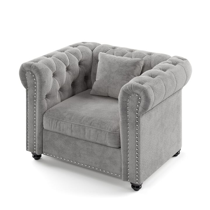 Chesterfield Tufted Sectional Sofa Nailhead Trim Chenille Deep Seat Sofa Couch, Sectional Sofa Deep Seat for Living Room Apartment, Chenille Sectional Sofa Couch Classic Design with Rolled Arms for Office
