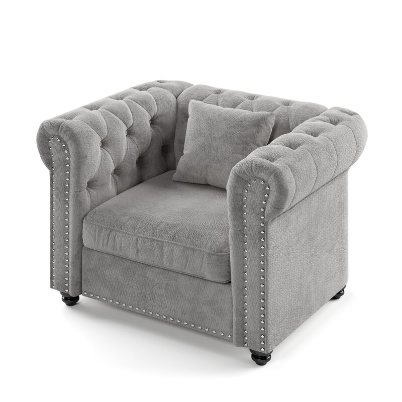Chesterfield Tufted Sectional Sofa Nailhead Trim Chenille Deep Seat Sofa Couch, Sectional Sofa Deep Seat for Living Room Apartment, Chenille Sectional Sofa Couch Classic Design with Rolled Arms for Office image number 0