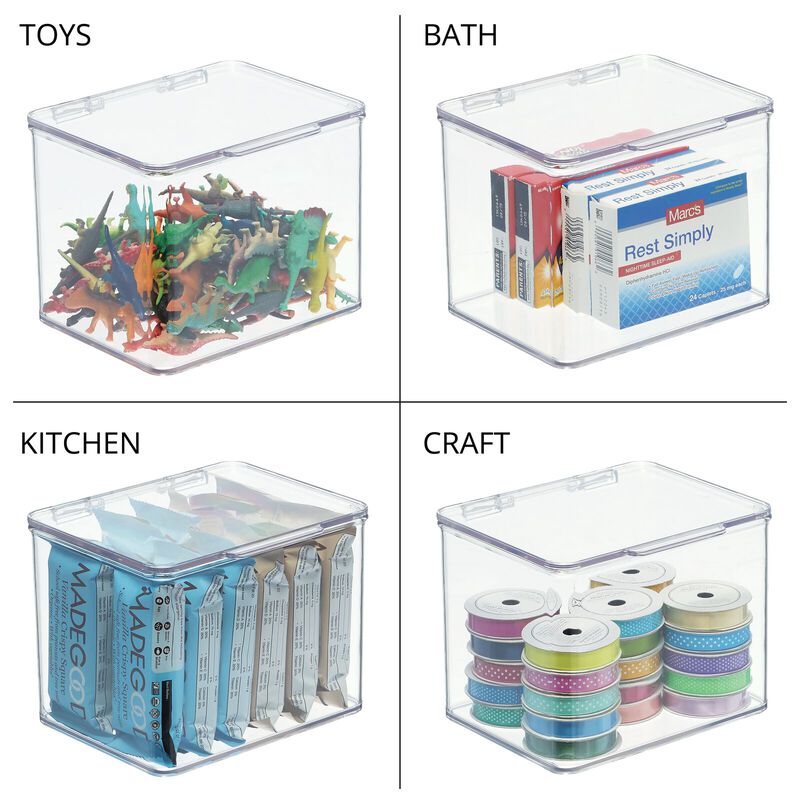 mDesign Kitchen Pantry/Fridge Storage Organizer Box - Hinge Lid, 4 Pack, Clear image number 8