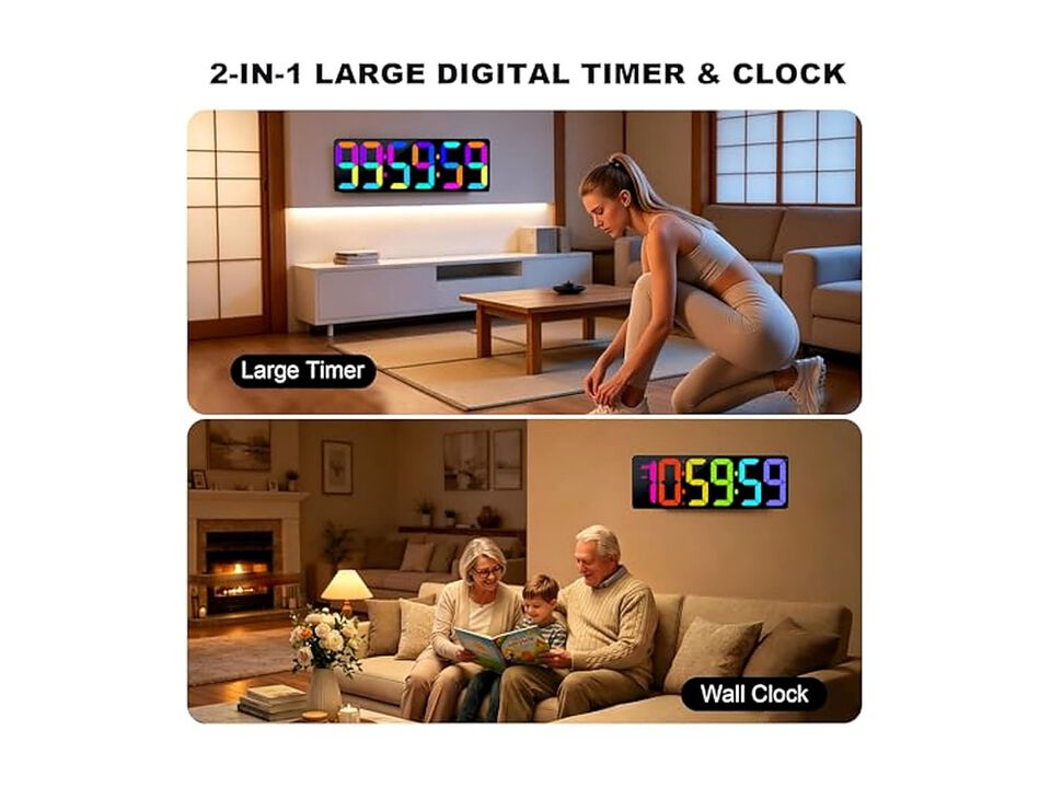 Bluetooth Digital Seconds Countdown Timer Wall Clock 2 Inch Kitchen Decor