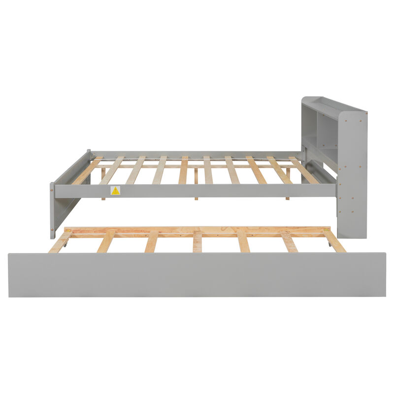 Whisen Full Storage Bed with Pull-Out Trundle and Integrated Bookcase Headboard image number 4