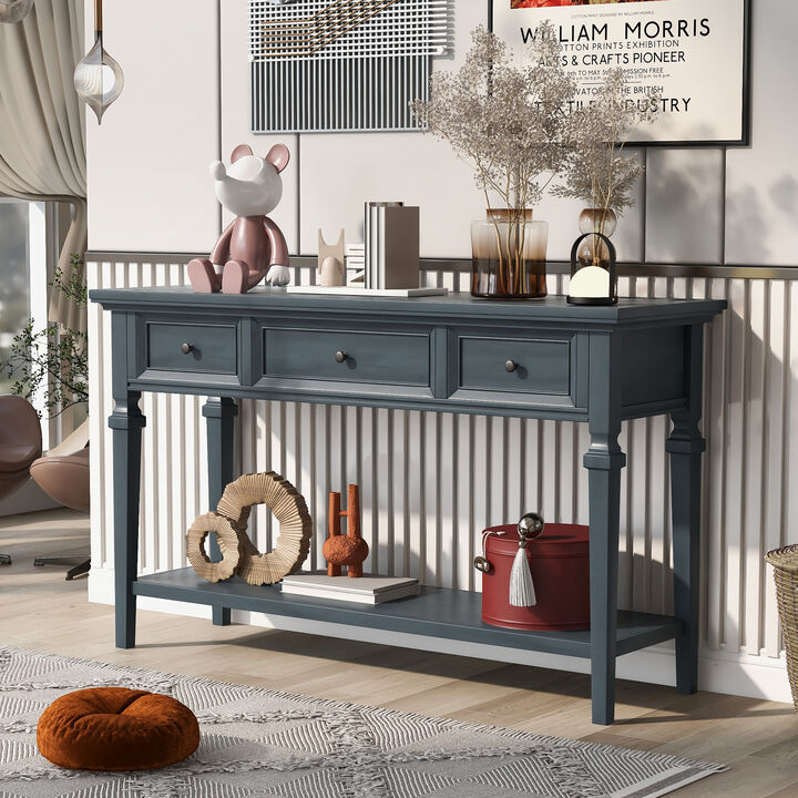 Merax American Retro Symmetrical Console Table with 3 Drawers & Open Bottom Storage Shelf