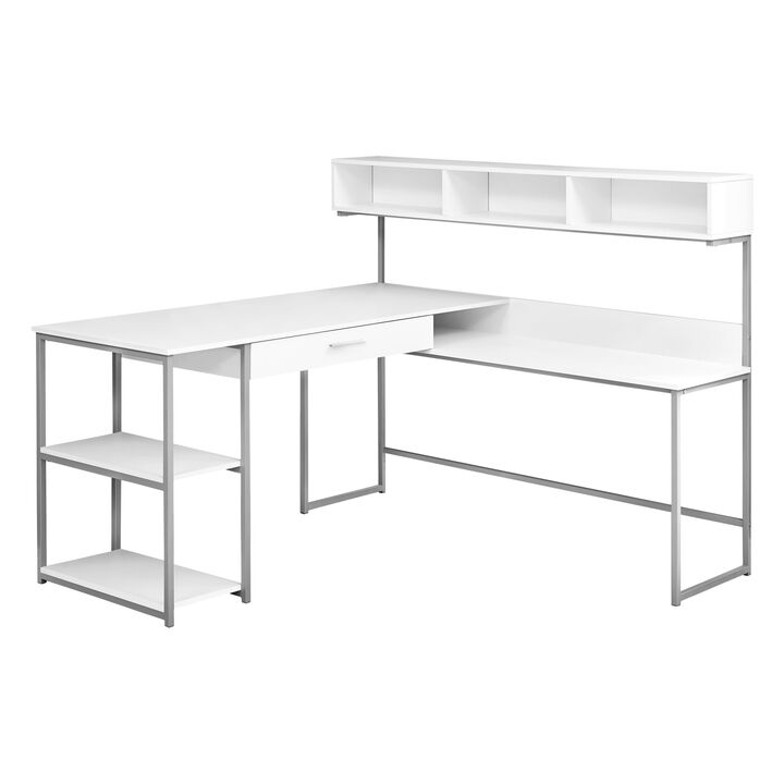 Computer Desk, Home Office, Corner, Storage Drawers, L Shape, Work, Laptop, Metal, Laminate, White, Grey, Contemporary, Modern