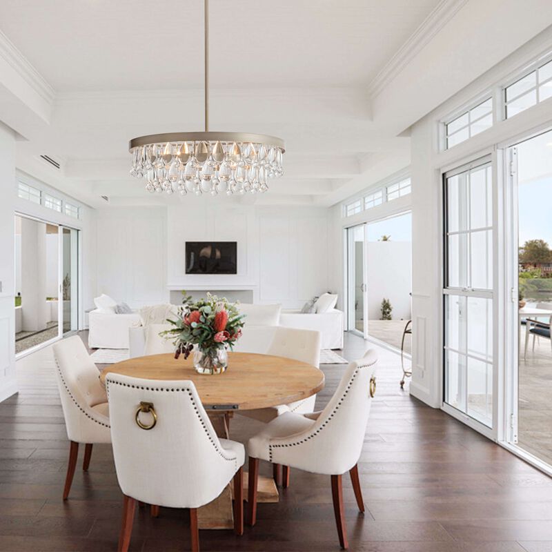 Eva Brushed Champagne Silver 4-light Crystal Teardrop Round Chandelier image number 8