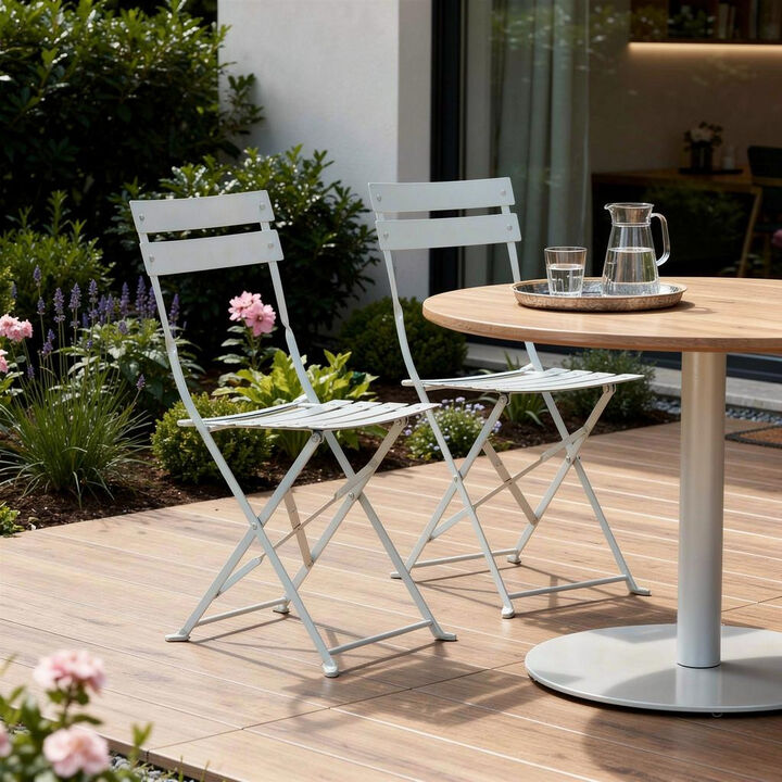 HomeRoots Set of Two White Aluminum Outdoor Folding Dining Chairs