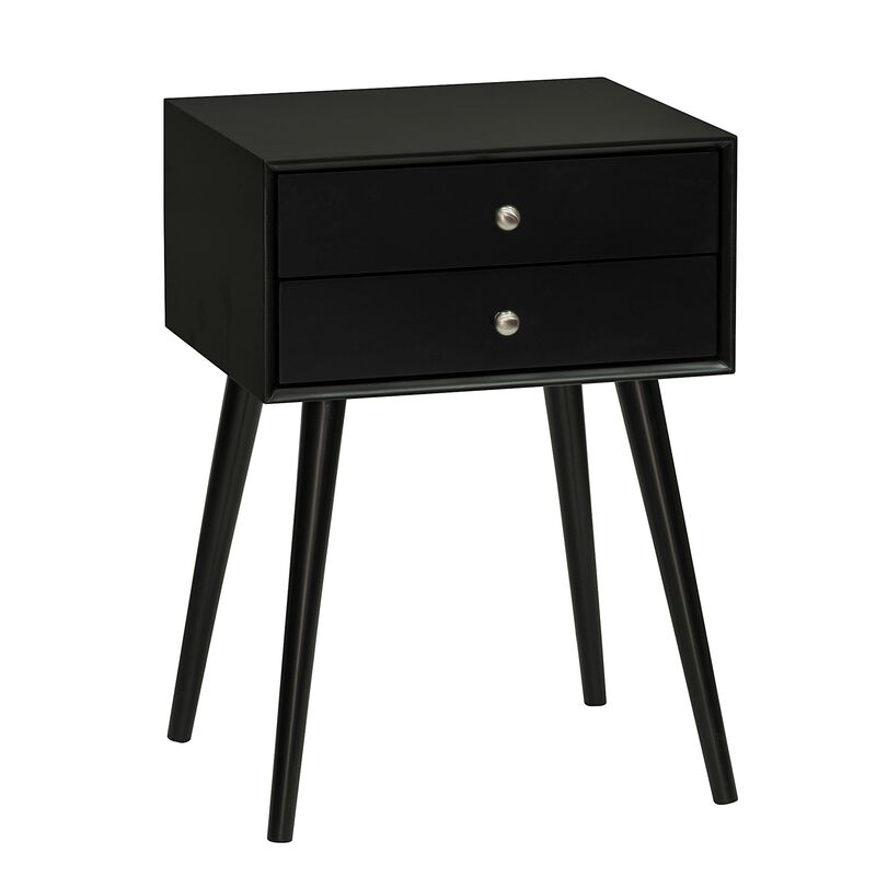 Black Bedroom Accent: Mid Century Side Table with 2 Drawers