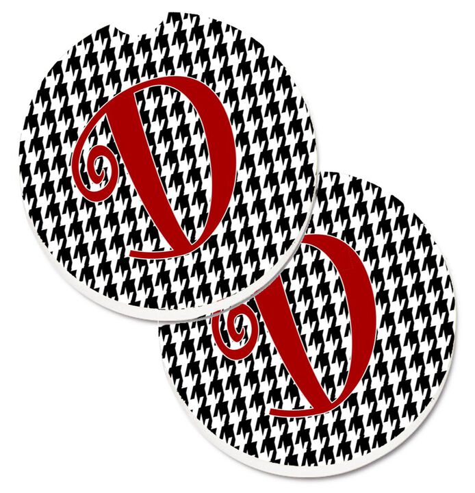 Caroline's Treasures Monogram Initial D Houndstooth black Set of 2 Cup Holder Car Coasters CJ1035-DCARC, 2.56, Multicolor