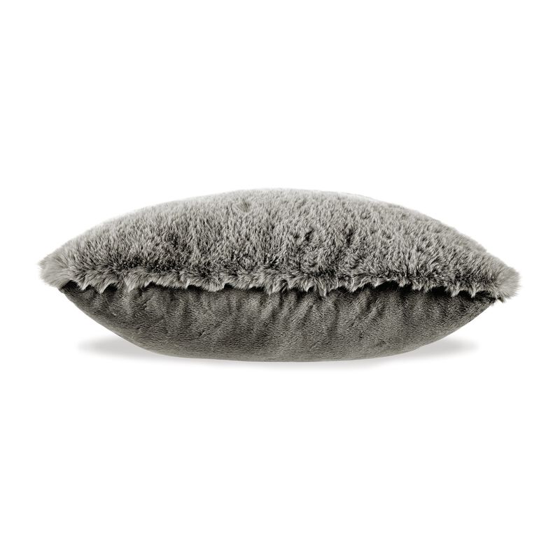 Difi Throw Pillow Set of 4, 20 Inch, Faux Rabbit Fur Face, Gray Polyester - Benzara