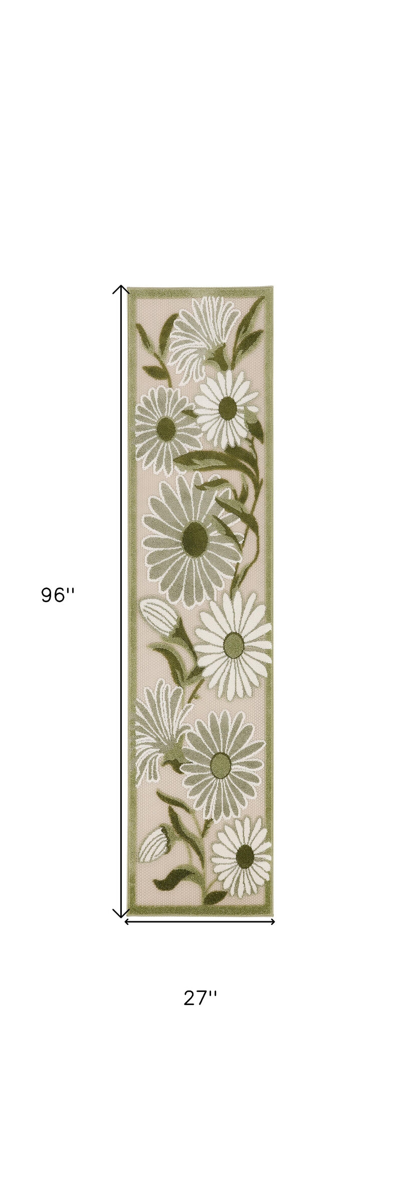 HomeRoots 8' Ivory And Green Floral Indoor Outdoor Runner Rug image number 6