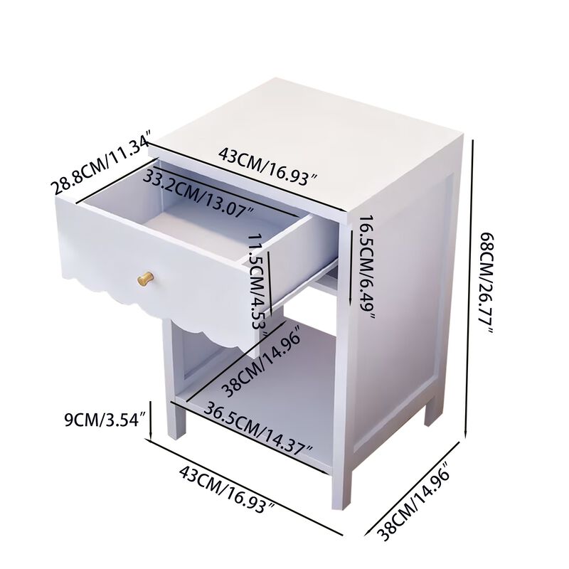 Assembled Nightstand 1-Drawer 1-Shelf Scalloped Edge image number 7