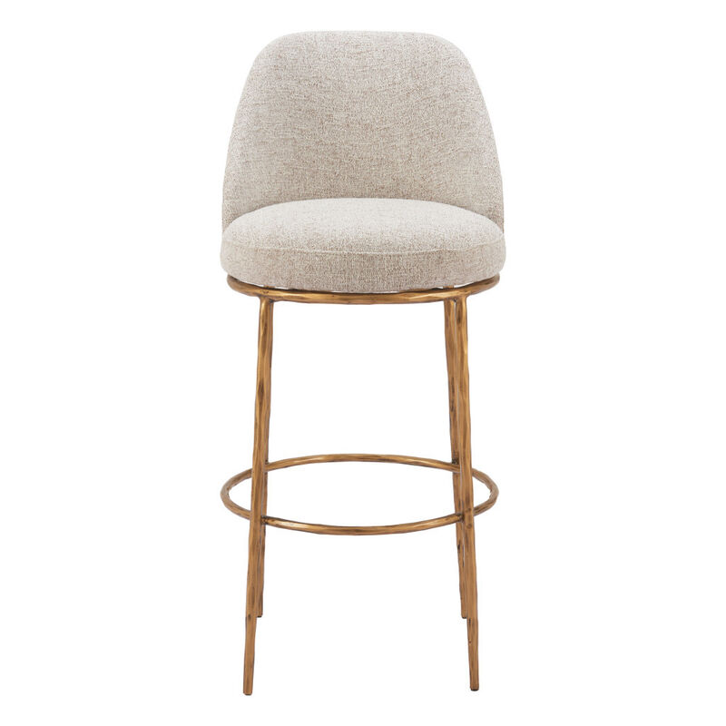 HomeRoots 32" Beige And Gold Fabric And Steel Bar Height Swivel Bar Chair image number 0