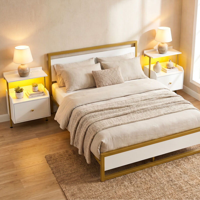 Wall-Mounted Nightstand with LED Lights and Charging Station for Bedroom image number 6