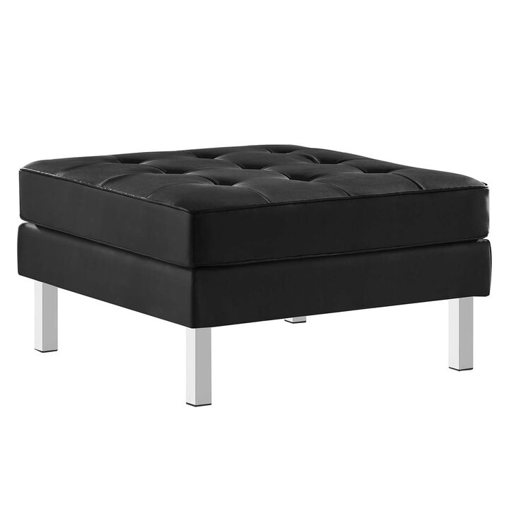 Modway Loft Tufted Button Faux Leather Upholstered Square Ottoman in Silver Black