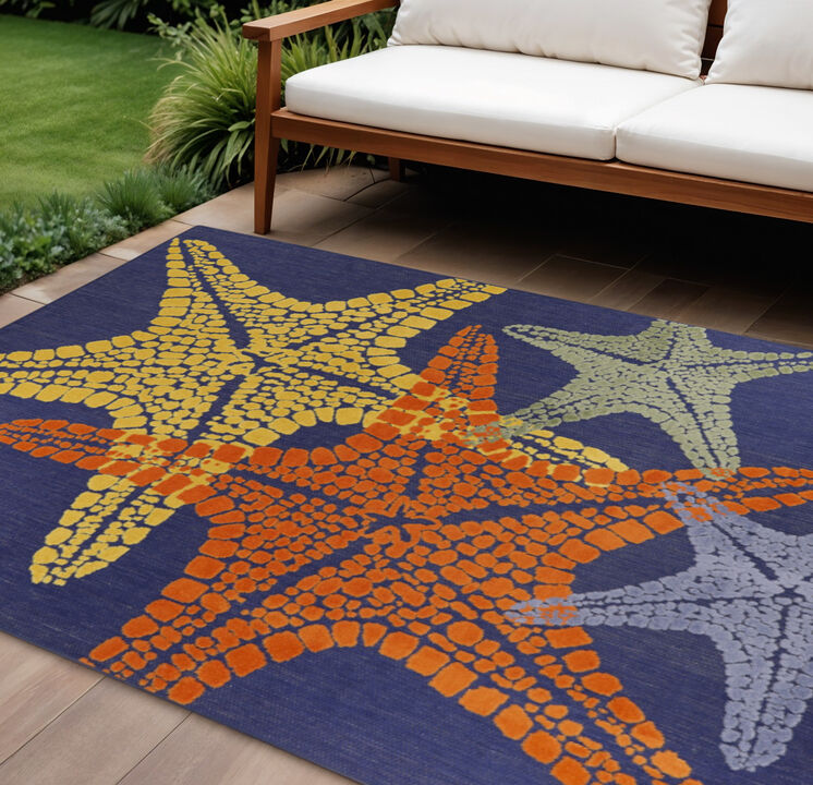 HomeRoots 6' X 9' Blue Yellow And Orange Starfish Indoor Outdoor Area Rug