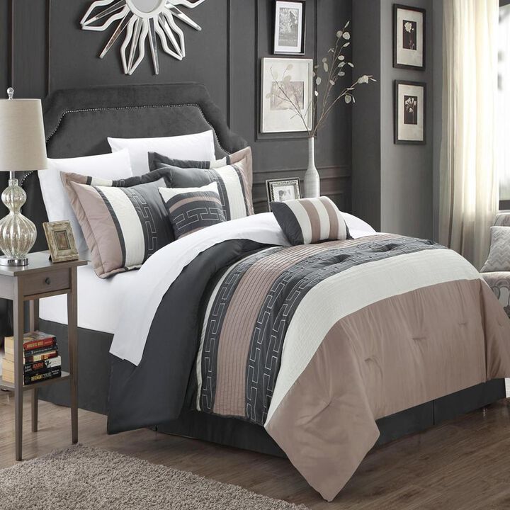 Chic Home Carlton Comforter Bed In A Bag Set - King 104x90, Taupe
